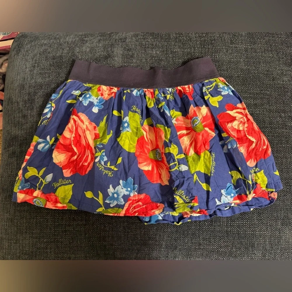 Hollister Navy Mini Skirt with Red Floral Print